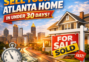 Guide to quickly selling an Atlanta home with a sold sign and Atlanta skyline in the background.