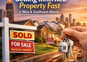 Skyline of West and Southwest Atlanta with real estate signs, representing a quick guide to selling inherited property.