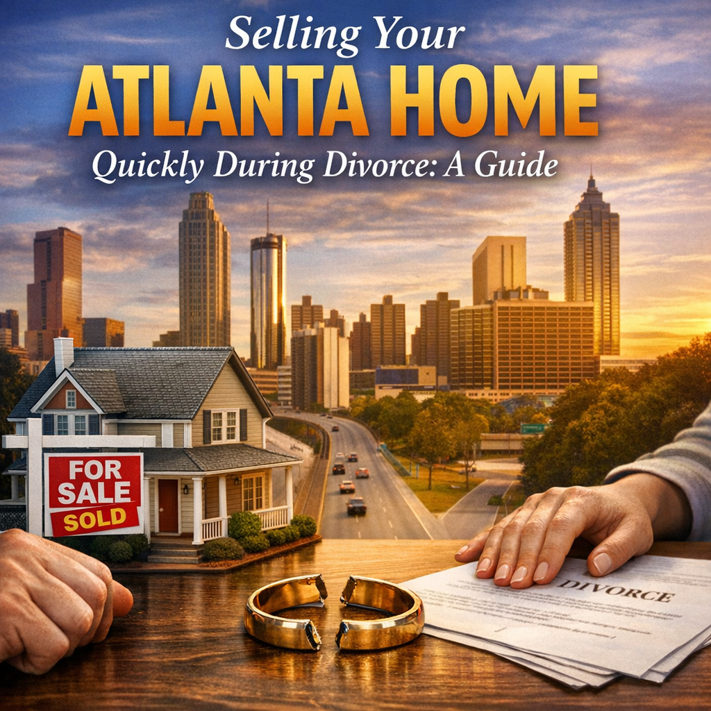 Text: "Cover of a guide on selling your Atlanta home quickly during divorce, featuring tips and strategies."